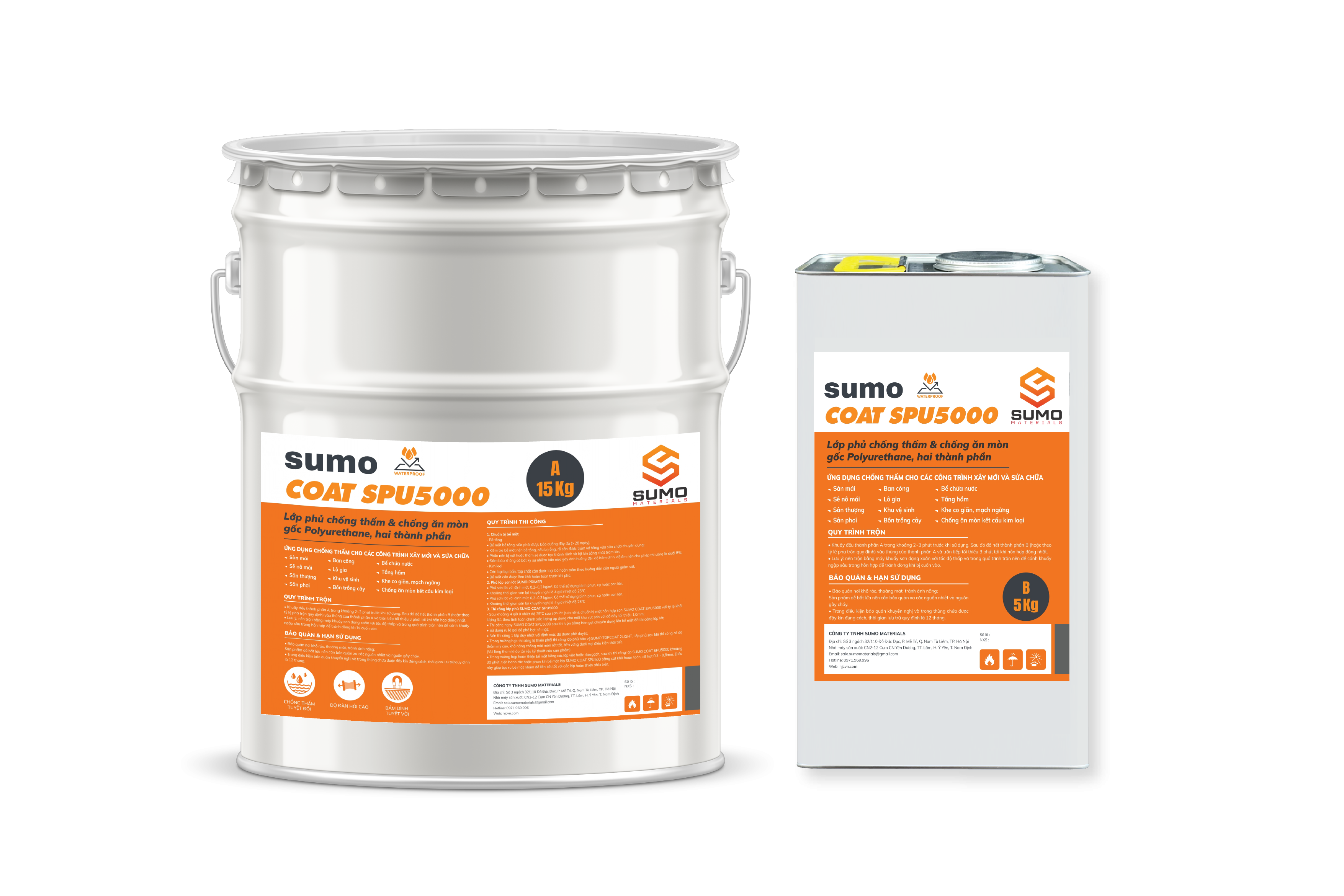 SUMO COAT SPU5000 LỚP PHỦ CHỐNG THẤM CHỐNG ĂN MÒN GỐC POLYURETHANE 2 THÀNH PHẦN SIÊU ĐÀN HỒI